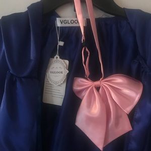 Blue Hooded Cape and Pink Bow